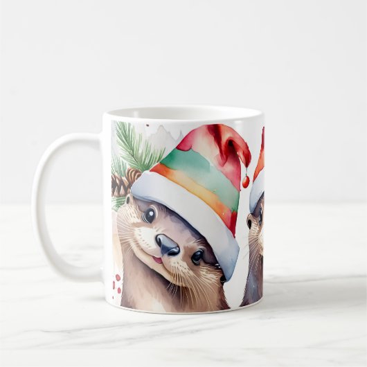 水彩フェスティバルオッターズクリスマスマグ コーヒーマグカップ (左)