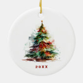 水彩フェスティバルクリスマスツリー写真 セラミックオーナメント (裏面)