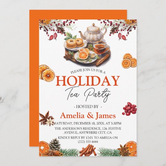 水彩フェスティバルクリスマスホリデーティーパーティー 招待状 (正面/裏面)