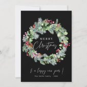 水彩フェスティバルクリスマスリースブラック シーズンカード (正面)
