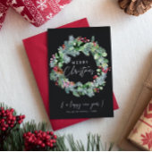 水彩フェスティバルクリスマスリースブラック シーズンカード