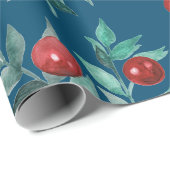 水彩フェスティバルクリスマスレッドベリーダークブルー ラッピングペーパー (ロールコーナー)