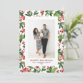 水彩フェスティバルグリーンリーとウィンターベリーの写真 シーズンカード (スタンド正面)