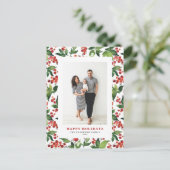 水彩フェスティバルグリーンリーとウィンターベリーの写真 シーズンポストカード (スタンド正面)