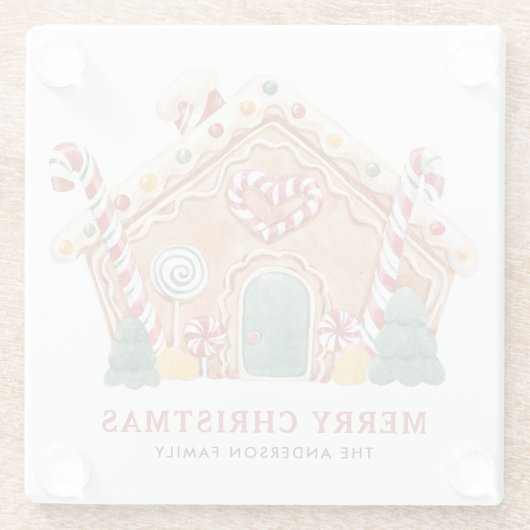 水彩フェスティバルジンジャーブレッドハウスクリスマス ガラスコースター (裏面)