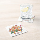 水彩フェスティバルジンジャーブレッドハウスクリスマス スクエアペーパーコースター (インサイチュ)