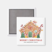 水彩フェスティバルジンジャーブレッドハウスクリスマス マグネット (正面/裏面)