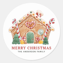 水彩フェスティバルジンジャーブレッドハウスクリスマス ラウンドシール