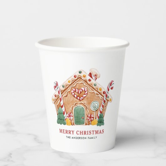 水彩フェスティバルジンジャーブレッドハウスクリスマス 紙コップ (正面)
