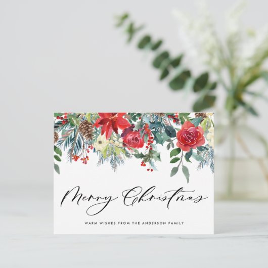 水彩フェスティバルフローラガーランドメリークリスマス シーズンポストカード (スタンド正面)