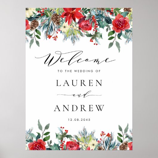 水彩フェスティバルフローラガーランド結婚ズウェルカム ポスター (正面)