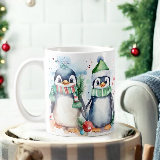 水彩フェスティバルペンギンクリスマスマグ コーヒーマグカップ