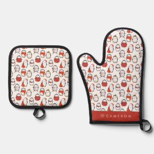 水彩フェスティバルペンギンパターンクリスマス 鍋つかみ&鍋敷きセット