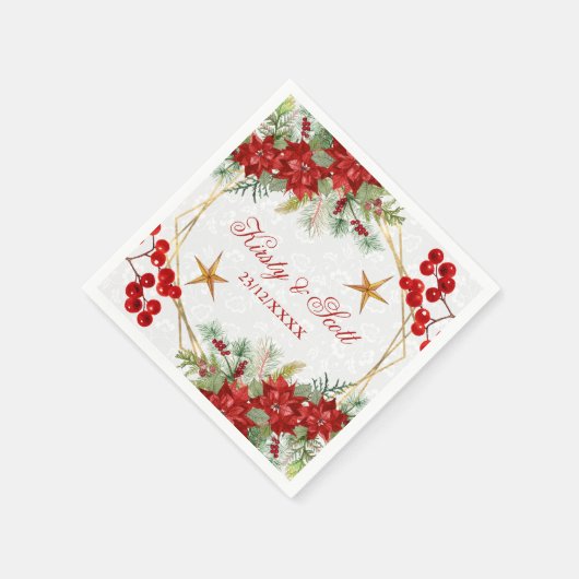 水彩フェスティバルポインセチア冬の結婚式 スタンダードカクテルナプキン (角)