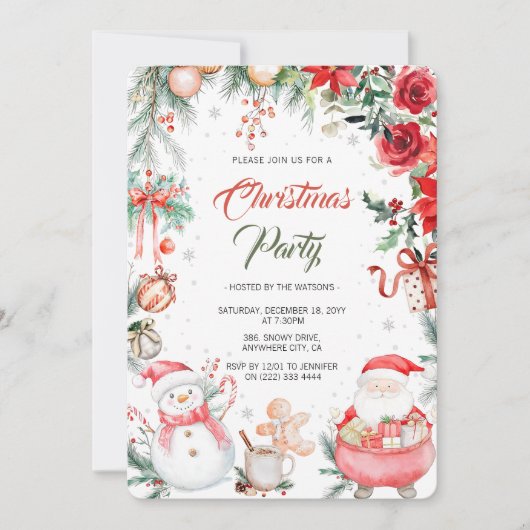 水彩フェスティバルモダンクリスマスパーティー 招待状 (正面)