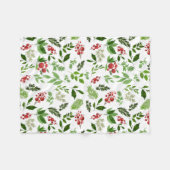 水彩フェスティバルレッドベリーホリー葉ズパターン フリースブランケット (正面(横))