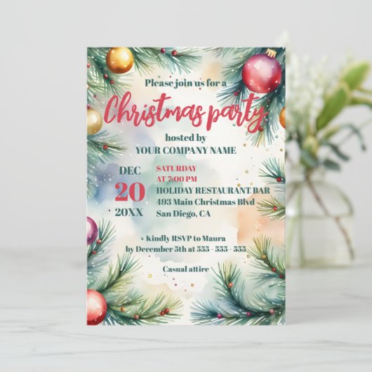 水彩フェスティバル企業のクリスマスパーティー 招待状 (スタンド正面)
