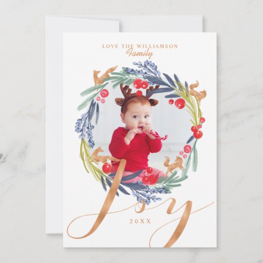 水彩フェスティバル葉リース&キツネ写真 シーズンカード (正面)
