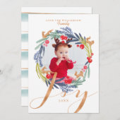 水彩フェスティバル葉リース&キツネ写真 シーズンカード (正面/裏面)