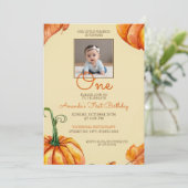 水彩フォトカボチャベビー1st誕生日 招待状 (スタンド正面)