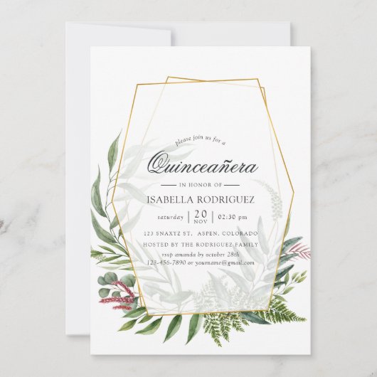 水彩フォレストハーバリウムジオメトリックキンセアニラ 招待状 (正面)