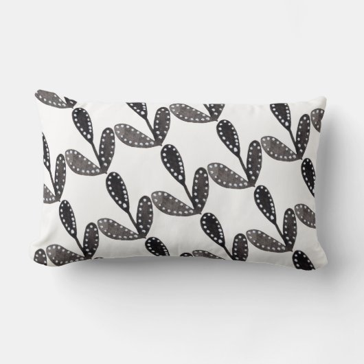 水彩フォークアートブラック葉ズ ランバークッション (正面)