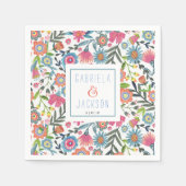 水彩フォークフローラパーソナライズされた名 スタンダードカクテルナプキン (正面)