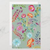 水彩フォーク花 – カスタマイズ可能 便箋 (正面/裏面)