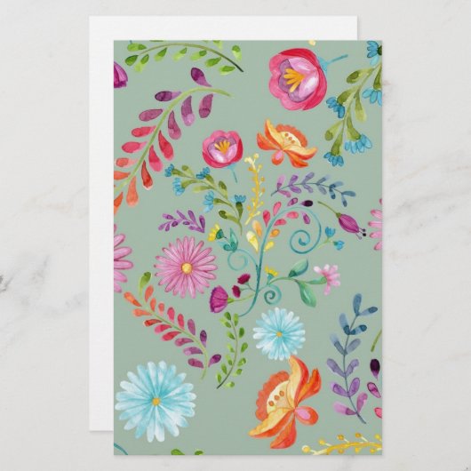 水彩フォーク花 – カスタマイズ可能 便箋 (正面/裏面)