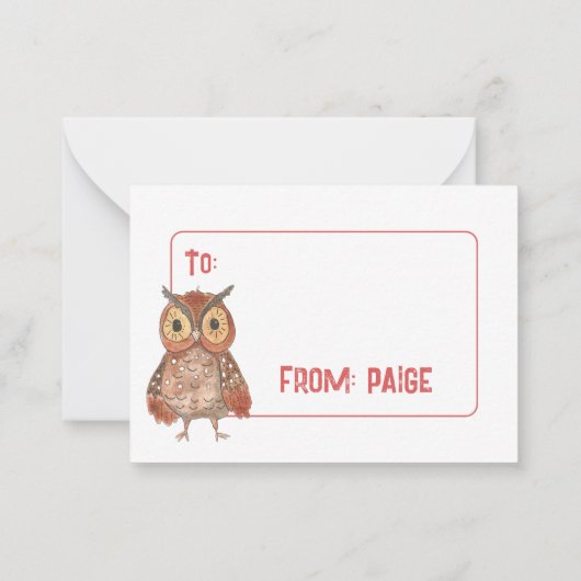 水彩フクロウパン教室バレンタインカード ノートカード (裏面)