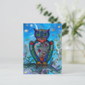 水彩フクロウファンタジーイラストレーション。おとぎ ポストカード (スタンド正面)