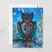 水彩フクロウファンタジーイラストレーション。おとぎ ポストカード (正面/裏面)