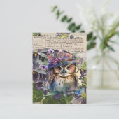 水彩フクロウヴィンテージ丁合はがき ポストカード (スタンド正面)