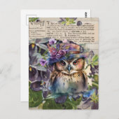 水彩フクロウヴィンテージ丁合はがき ポストカード (正面/裏面)