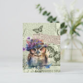 水彩フクロウヴィンテージ紙コラージポストカード ポストカード (スタンド正面)