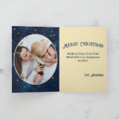 水彩フクロウ星空の夜のクリスマス家族の写真 カード (内部)