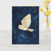 水彩フクロウ星空の夜のクリスマス家族の写真 カード (黄色い花)