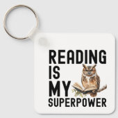 水彩フクロウ本虫読のことわざ キーホルダー (正面)