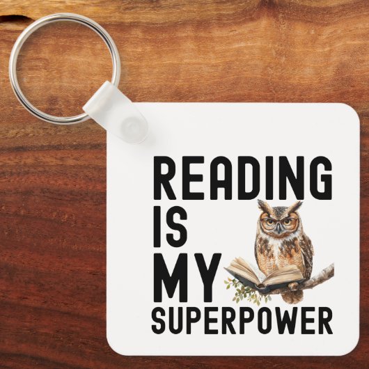 水彩フクロウ本虫読のことわざ キーホルダー (正面)