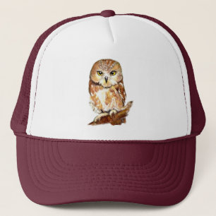 水彩フクロウ鳥野獣自然アート キャップ