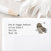 水彩フクロウ&スノーフレーク鳥の野生生物アート ラベル (インサイチュ)