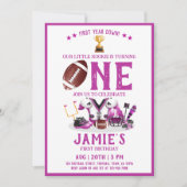 水彩フットボールオールスター ピンク 1歳誕生日 招待状 (正面)