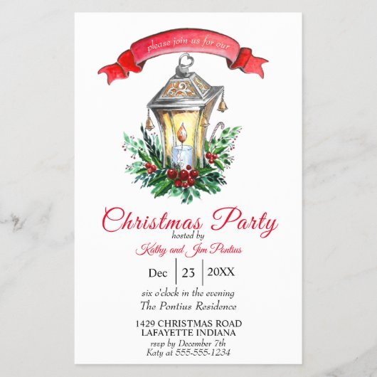 水彩フライヤークリスマスパーティの招待状 チラシ (正面)