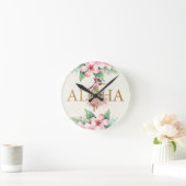 水彩フラガールアロハオンアイランドタイムハワイ ラウンド壁時計 (ホーム)