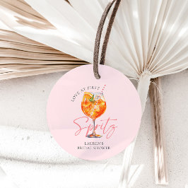 水彩フラッシュピンク アペロールスプリッツ ブライダルシャワー フェイバータグ