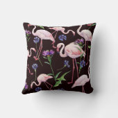 水彩フラミンゴとワイルドフラワーパターン。 クッション (裏面)