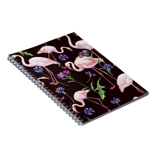水彩フラミンゴとワイルドフラワーパターン。 ノートブック (右側)