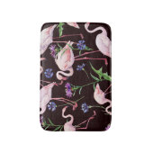 水彩フラミンゴとワイルドフラワーパターン。 バスマット (正面縦)