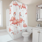 水彩フラミンゴの継ぎ目のない模様。手絵を描 シャワーカーテン (インサイチュ)