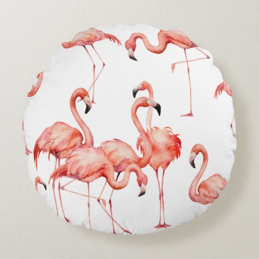 水彩フラミンゴの継ぎ目のない模様。手絵を描 ラウンドクッション (正面)